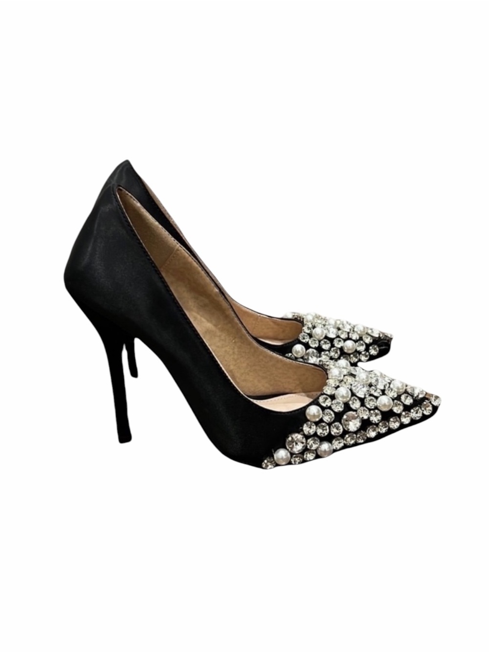 Azalea Wang Amelia Black Jeweled Pumps Size 6